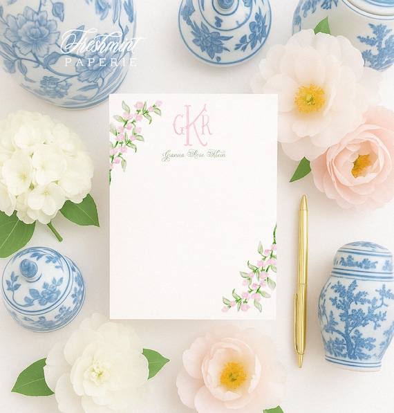 Custom Floral Monogram Notepad - 5x7