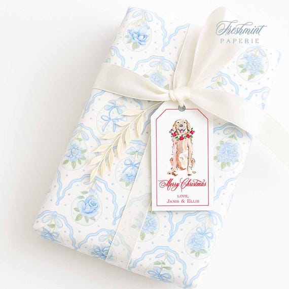 Personalized Dog Christmas Gift Tags, Watercolor Holiday Cards