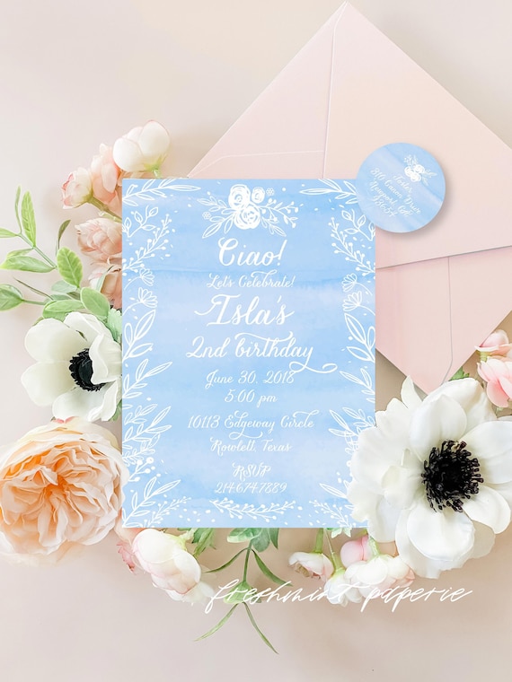 French Country invitation | French Blue Watercolor Birthday Invitation | French Country Invitation | Countryside invite