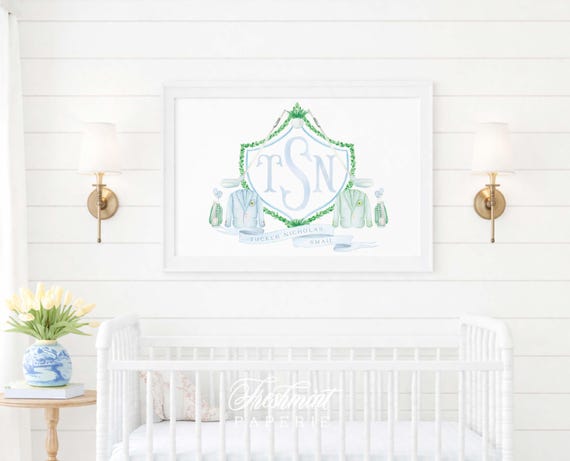 Watercolor Golf Monogram Nursery Art: Custom Name Print