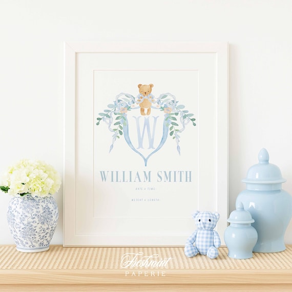 Hospital Sign, Nursery wall art, Monogram Nursery Wall Art, Nursery name print, Newborn Sign, Announcement Crest, Welcome Newborn Sign