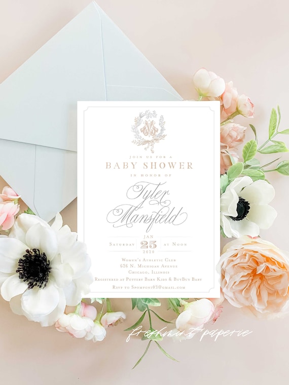 Monogram Baby Shower Invitation - baby shower invitation - baby shower invitation - Plaid invitation - Neutral baby shower