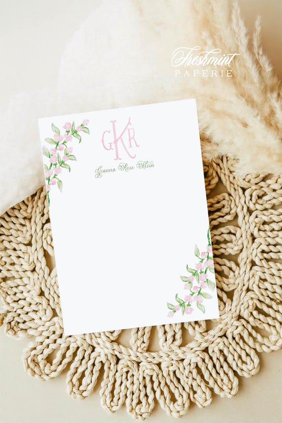 Custom Floral Monogram Notepad - 5x7