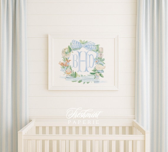 Hey Diddle wall art, Nursery Rhyme Wall Art, Monogram, Hey Diddle Diddle, Cow Jumped Over The Moon, Dish and Spoon, Grandmillennial, Gingham