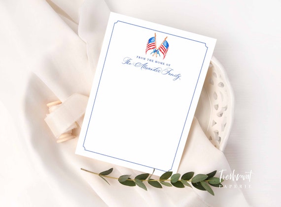 Personalized Stationery, Patriotic Stationery, Patriotic Note Cards, Patriotic Family Gifts, American Flag, USA Flag note cards