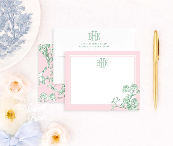 Personalized Monogram Note Cards – Stationery Suite with Envelopes