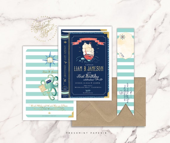 NAUTICAL invitation | storybook invitation | first birthday | adventure invitation | boys invitation | anchor theme | freshmint paperie