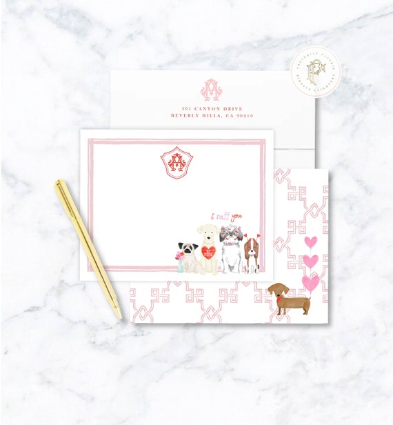 Personalized Stationery - Watercolor Valentine's Day Puppy - Valentine's Day Gnomes - Puppy Love Stationery - Valentines Stationery - set29