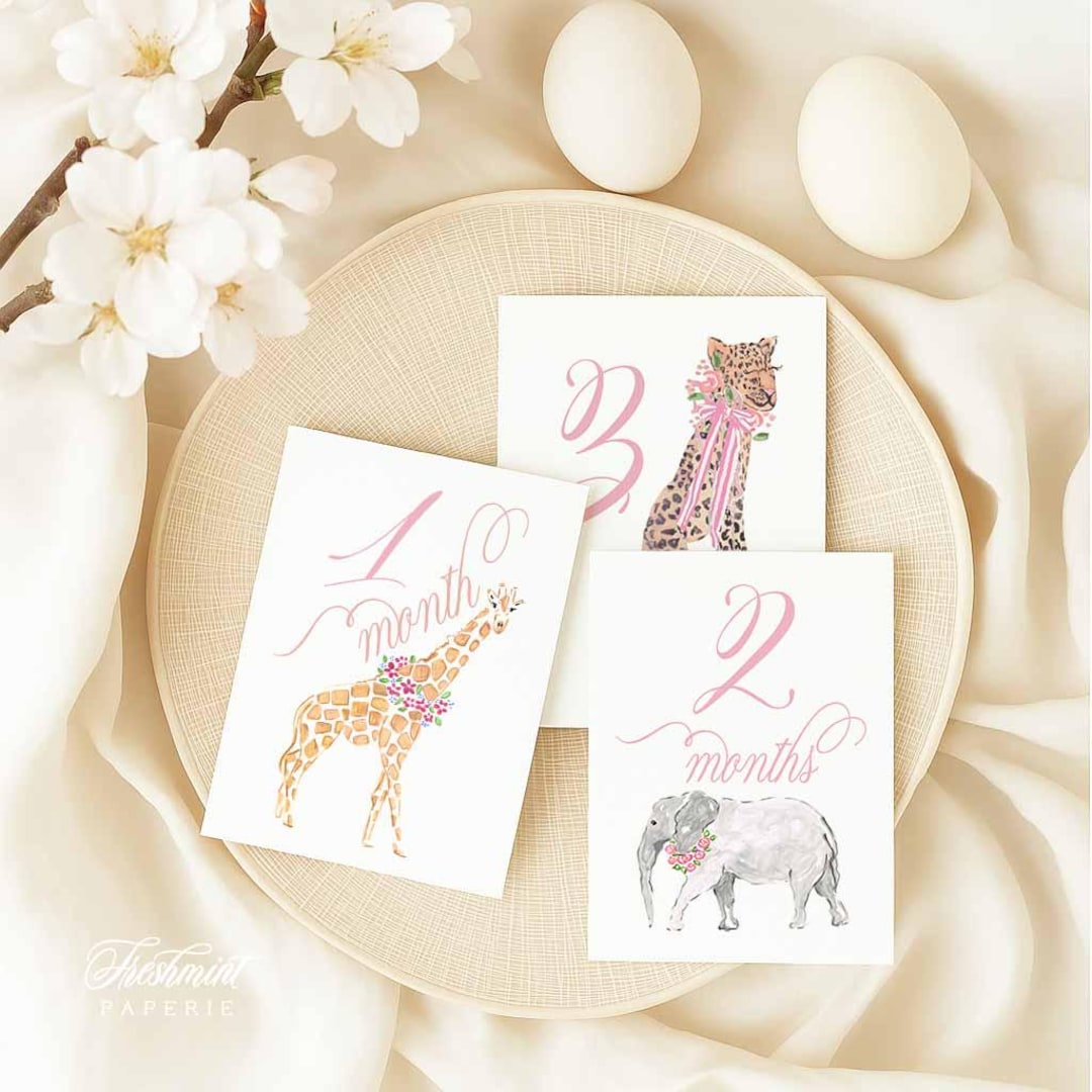 Watercolor Safari Baby Milestone Cards | Girl Month Cards - Etsy