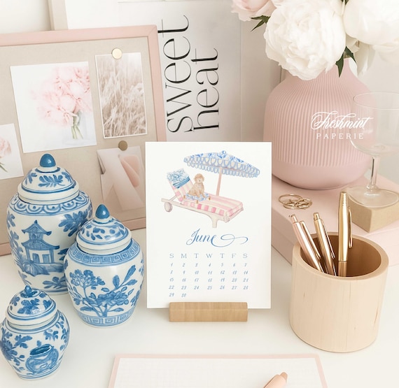 2026 Desk Calendar, Grandmillennial calendar, Watercolor Calendar, Monthly calendar, Desktop Calendar, Ginger Jar calendar, chinoiserie