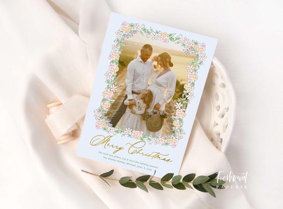 Chinoiserie Photo Christmas Cards, Gingham Holiday Card