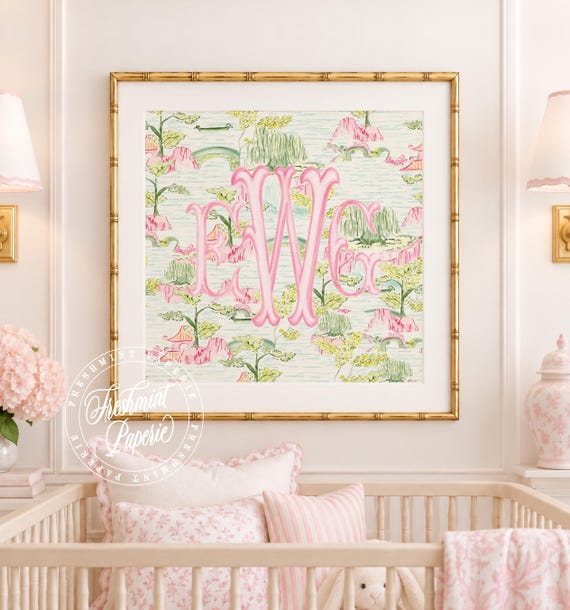 Monogram Wall Art, Chinoiserie, Mahjong, Grandmillennial, Watercolor