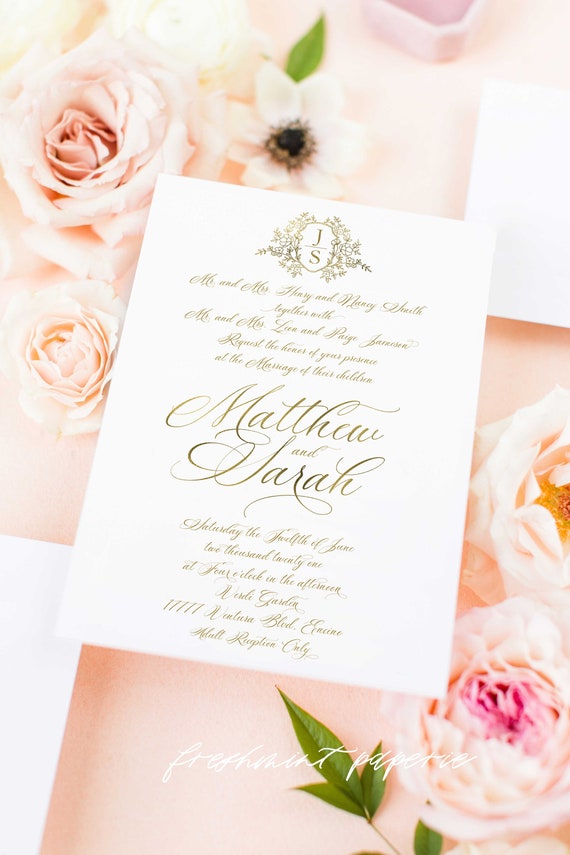 Classic Wedding Invitation | Wedding invitation | Calligraphy Wedding Invitation | White Gold Foil invitation | Gold Foil Wedding invitation