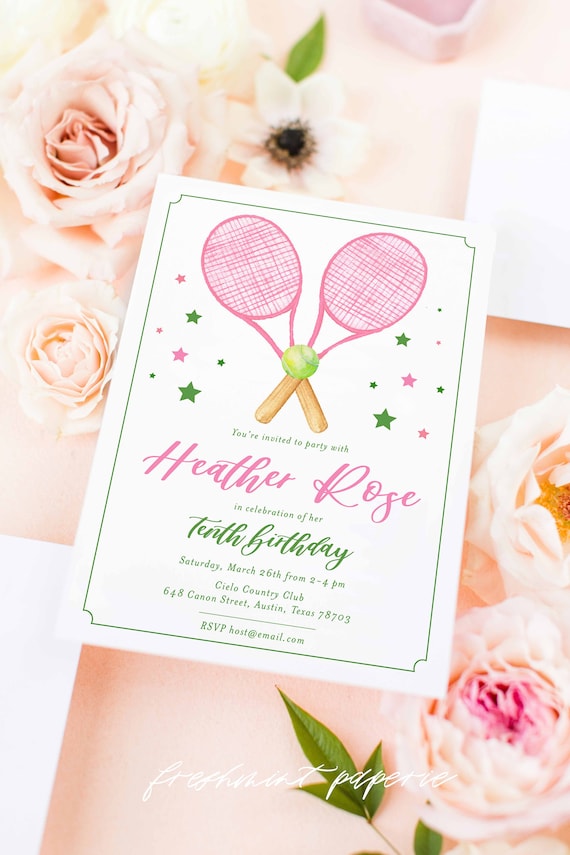 Tennis invitation - Tennis Racquet invitation - Tennis Birthday Invitation - Girls Tennis Invitations - Preppy Tennis - Preppy Invitation