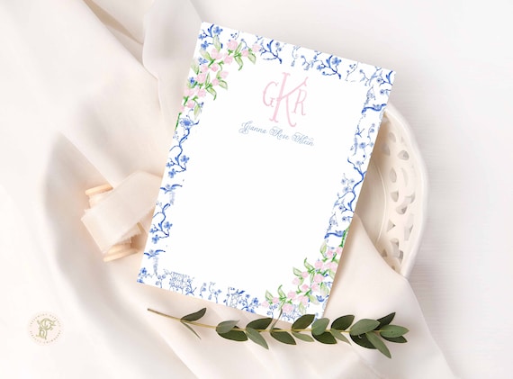 Custom Floral Monogram Notepad - 5x7