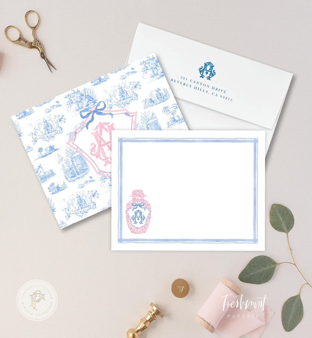 Personalized Stationery Pink Ginger Jar Note Cards Pink Etsy