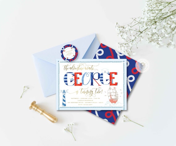 Nautical Invitation - Nautical Birthday Invitation - Nautical Birthday Party Invites - Sailor Invitation - Adventure Invitation - Anchor