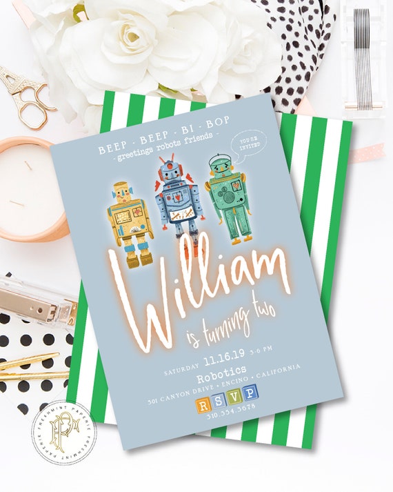 ROBOT invitation  Robot invite  Toys invitation Vintage toy Invitation Boys invitation Robot Party invite