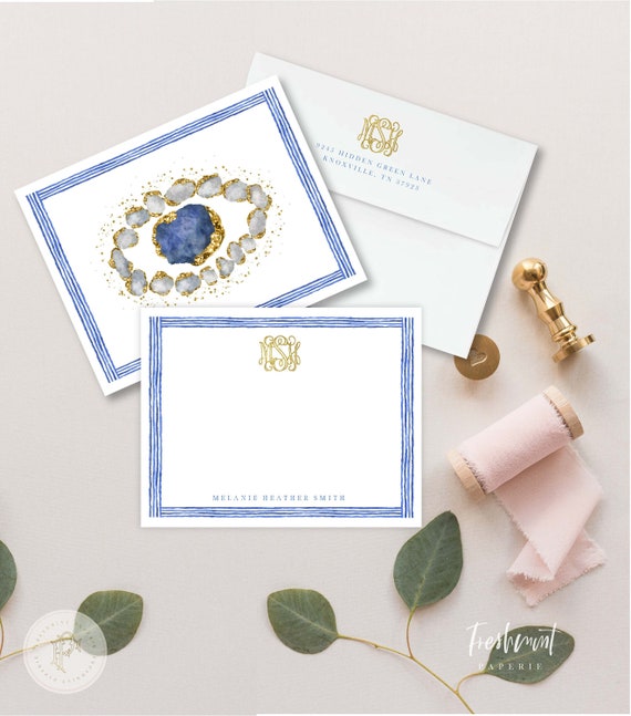 Evil Eye Note Cards - Monogram Note Cards - Monogram Stationery Note Cards - Evil Eye Stationery - Gemstone Note cards - set45