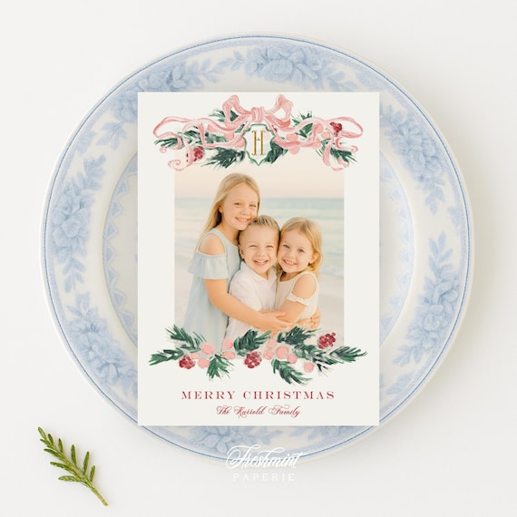 Pink Bow Holiday Cards, Christmas card, Bow Christmas cards, Photo holiday cards, Pretty Holiday Cards, Pink ribbon, Pink bow