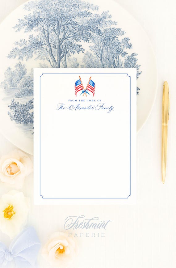 Personalized Stationery, Patriotic Stationery, Patriotic Note Cards, Patriotic Family Gifts, American Flag, USA Flag note cards