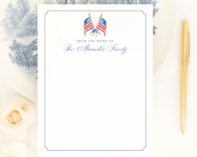 Personalized Patriotic Note Cards, USA Flag Stationery