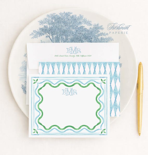 Personalized Notecards - Preppy - Monogram Stationery - set68