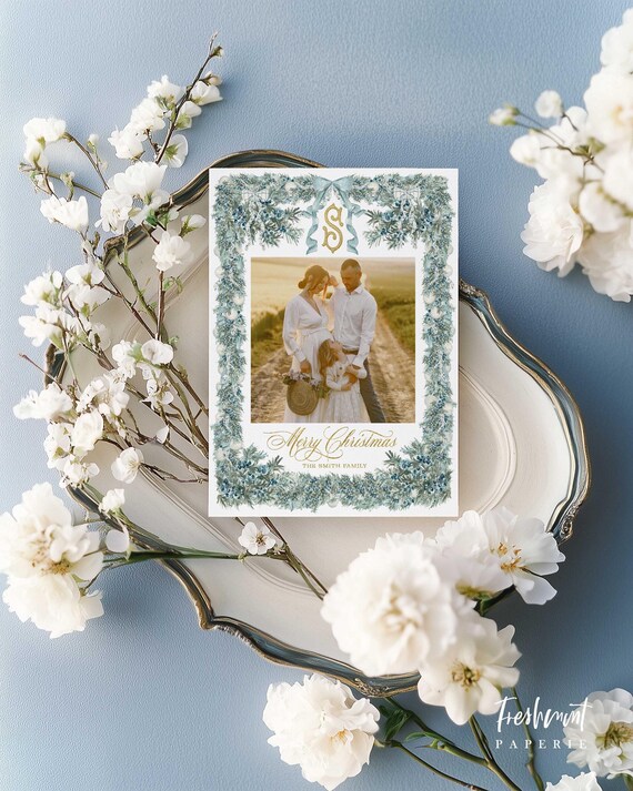 Juniper Wreath Photo Christmas Card, Classic Holiday Cards
