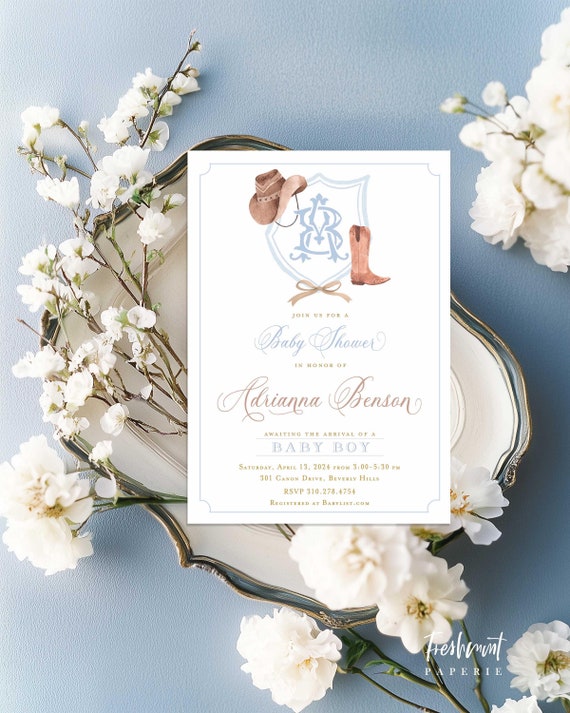 Western Baby Shower Invitation, Western Invitation, Cowboy Invitation, Western Baby Shower, Rodeo Baby shower, Monogram