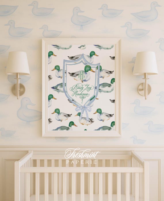 Mallard Duck wall art, Duck Wall Art, Monogram wall art, Mallard Duck Monogram Art Print, Custom nursery wall art
