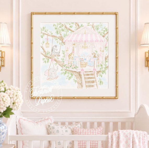 Nursery Wall Art, Bunny art, Treehouse, Library, Grandmillennial, Chinoiserie