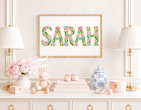 Custom Floral Name Wall Art: Custom Watercolor Name Print