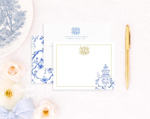 Personalized Stationery - Monogram Note Cards - Monogram Stationery Note Cards - Stationery Suite - Chinoiserie - set4