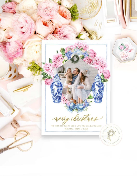 Chinoiserie Photo Christmas Cards, Custom Holiday Cards