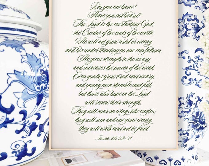 Isaiah 40:28-31 Scripture Calligraphy Art Print