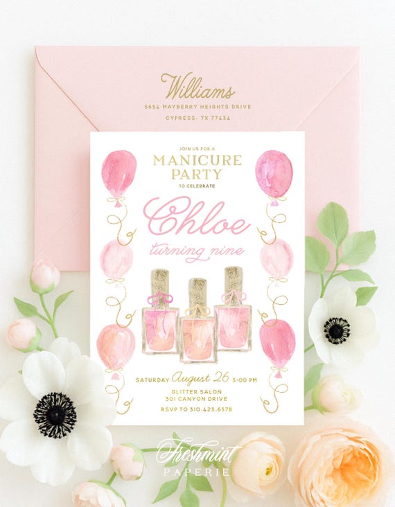 Manicure Birthday Invitation, Manicure Invitation, Spa, Spa Invitation, Mani Pedi invitation, Girls Spa Birthday Invitation, Spa Party