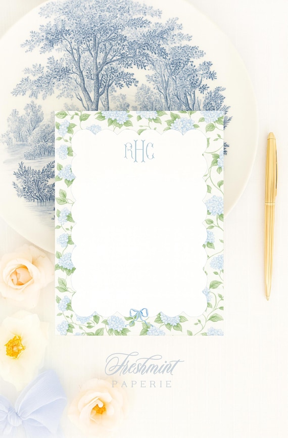Hydrangea Notepad, Monogram Notepads, Hydrangea Watercolor flowers, Custom Floral  Notepad - 5x7