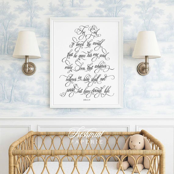 John 3:16, Bible Verse Printable, Christian Gallery, Scripture Print, Baptism gift, For God so loved the world, Jesus Christ, Bible verse