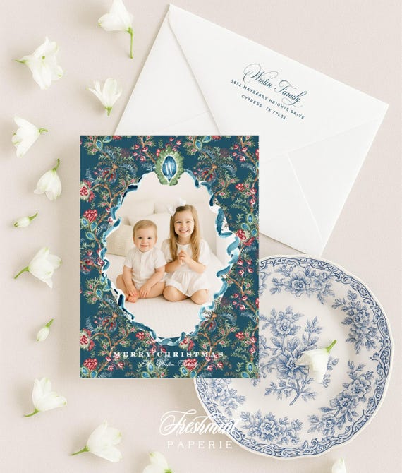 Moody Holiday Cards, Christmas, Photo, Teal, Burgundy, Hunter Green, Monogram