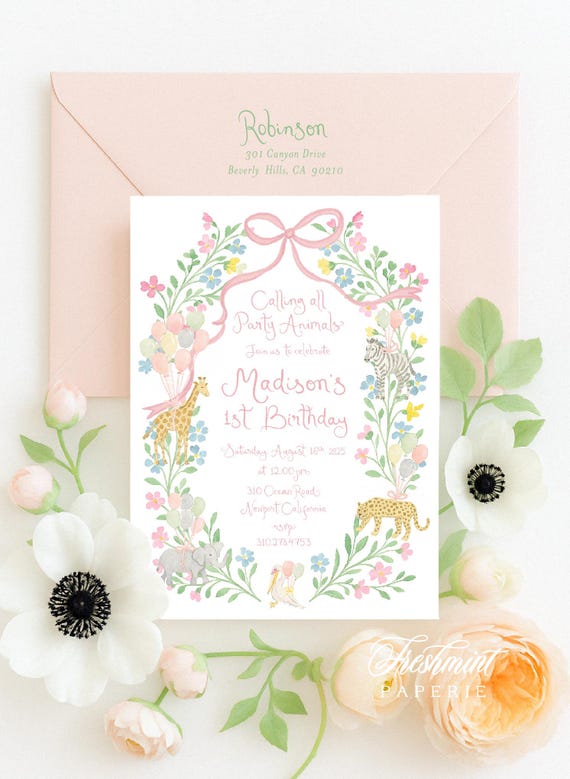 Party Animal invitation, first birthday invitation, Safari Invitation, Zoo invitation, Safari invitation, freshmint paperie