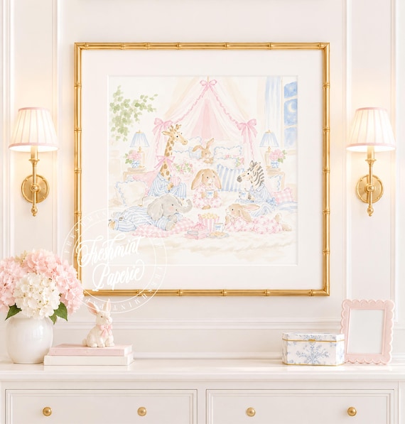 Nursery Wall Art, Animal art, Pajama Party, Grandmillennial, Chinoiserie