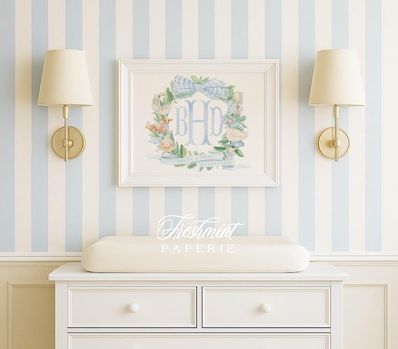 Hey Diddle wall art, Nursery Rhyme Wall Art, Monogram, Hey Diddle Diddle, Cow Jumped Over The Moon, Dish and Spoon, Grandmillennial, Gingham