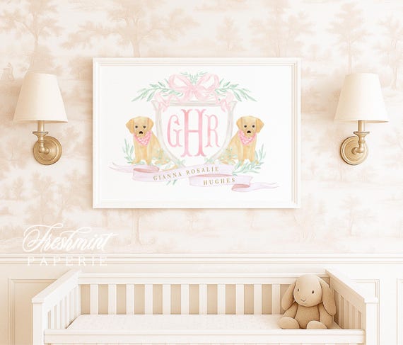 Puppy wall art, Labrador Wall Art, Nursery name print, Cute Puppy Print, Custom nursery wall art, Dog nursery art, Nursery Print