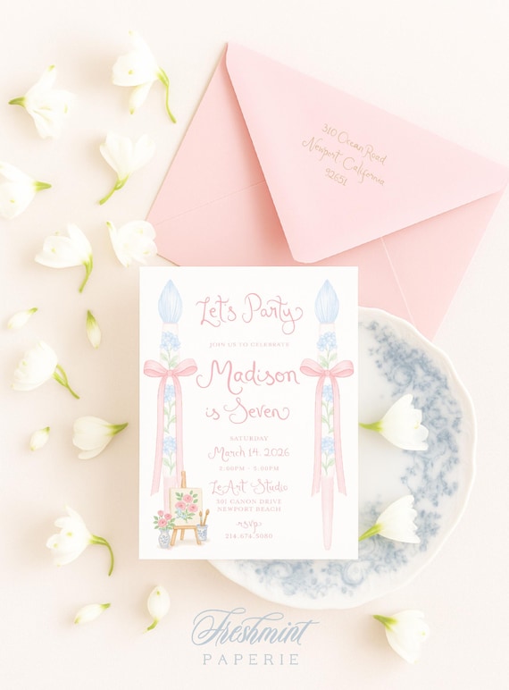 Paint Party Invitation, Art Invitation, Paintbrush, Arts & Crafts invitation, Let's Paint, Grandmillennial