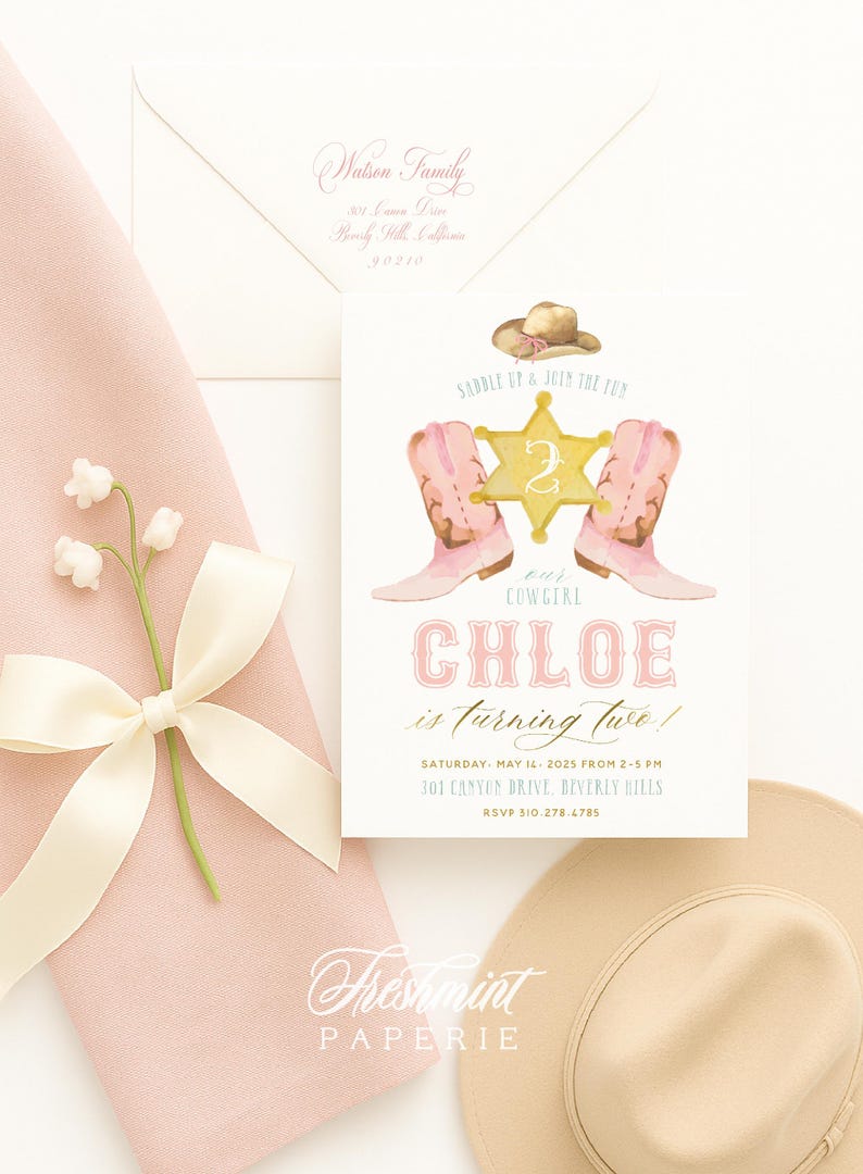 Western Birthday Invitation, Cowgirl Birthday Invitation, Rodeo Invitation, Saddle Up invitation, Howdy Invitation image 1