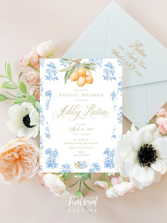 Orange Chinoiserie invitation - Citrus invitation - Ginger Jar Invitation - Chinoiserie invitation - Tea invitation - Something Blue