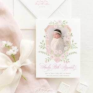 Annuncio di nascita con stemma floreale ad acquerello, Annuncio di nascita con stemma floreale ad acquerello, Annuncio di nascita, Annuncio di nascita con stemma floreale, Benvenuto bambino