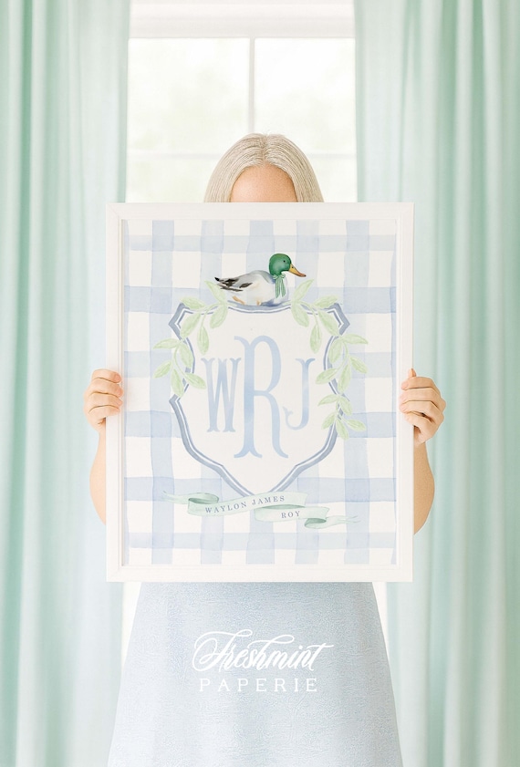 Mallard Duck wall art, Duck Wall Art, Monogram wall art, Mallard Duck Monogram Art Print, Custom nursery wall art