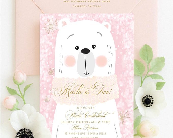 Winter ONEderland invitation | Winter wonderland invitation | Polar Bear invitation | first Birthday | Winter Onederland Birthday invitation