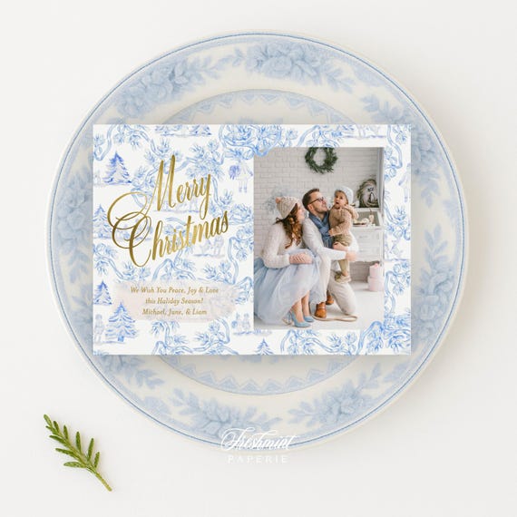 Blue Ribbon Holiday Cards, Christmas card, Photo Christmas cards, Photo holiday cards, Pretty Holiday Cards, Chinoiserie ornaments